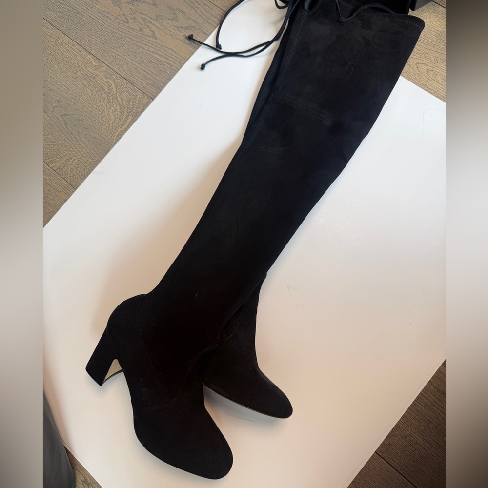 Stuart Weitzman Tieland Over-the-Knee Suede Boots Black Block Heel Size 37 - Picture 13 of 13